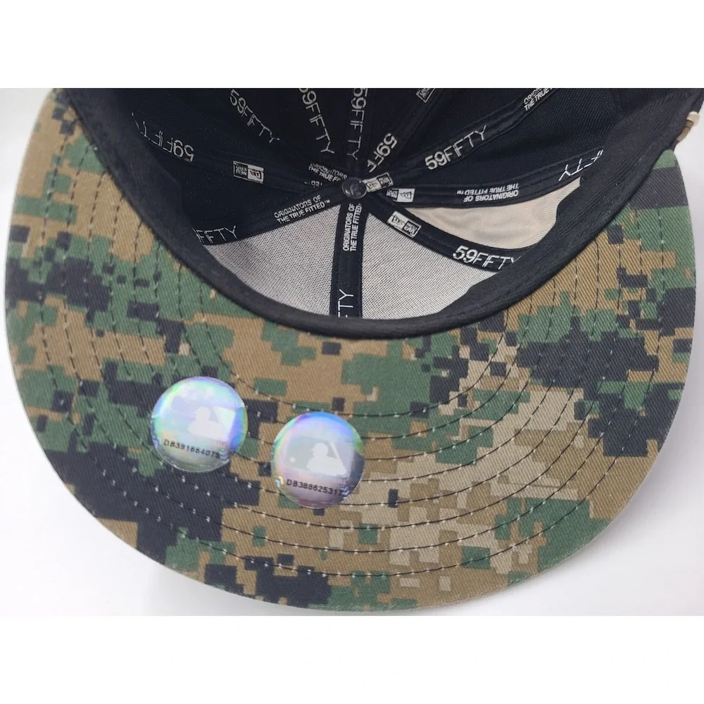 New Era Black Hat with Camo A's Logo and Cream Piping